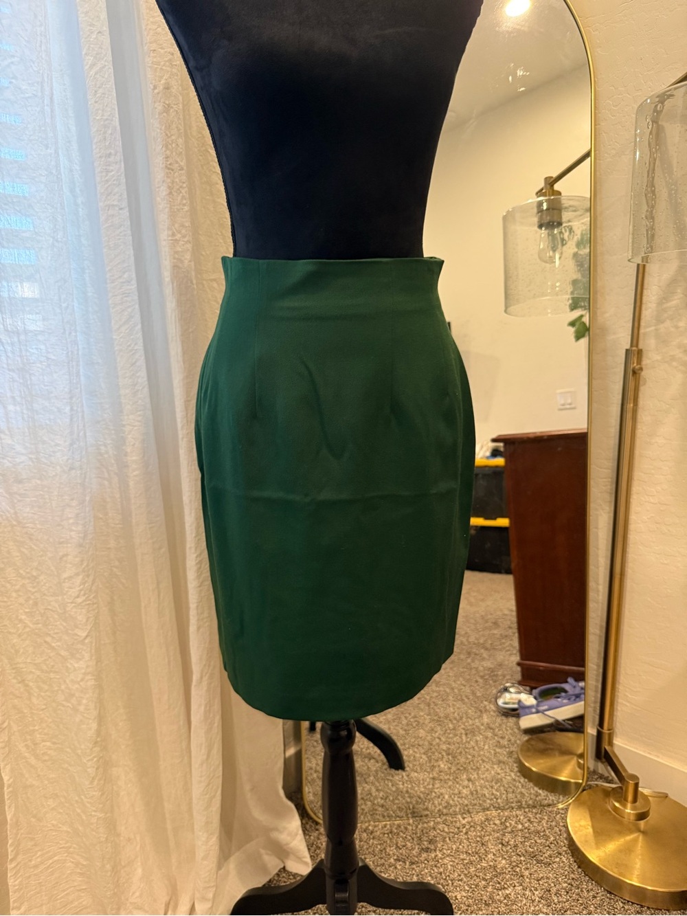Vintage kgr Emerald Green Pencil Skirt - Tailored High-Rise Style 100% wool
